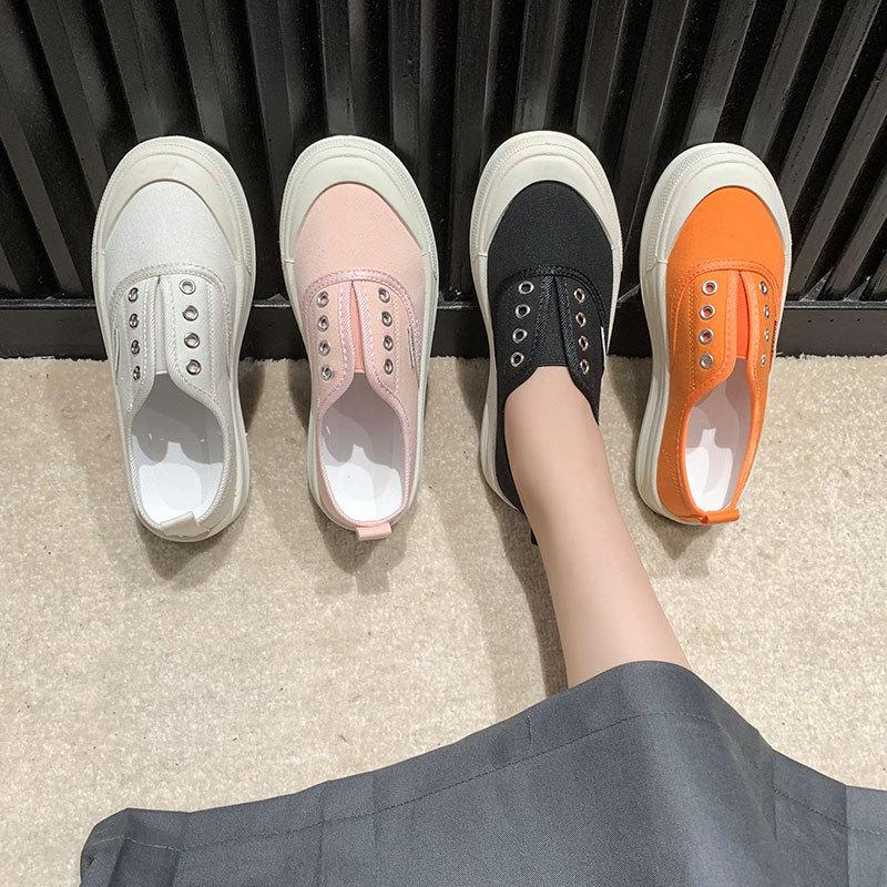 2025 autumn new versatile multi-color low-top canvas shoes women's platform lazy one-pedal casual board shoes single shoes tide