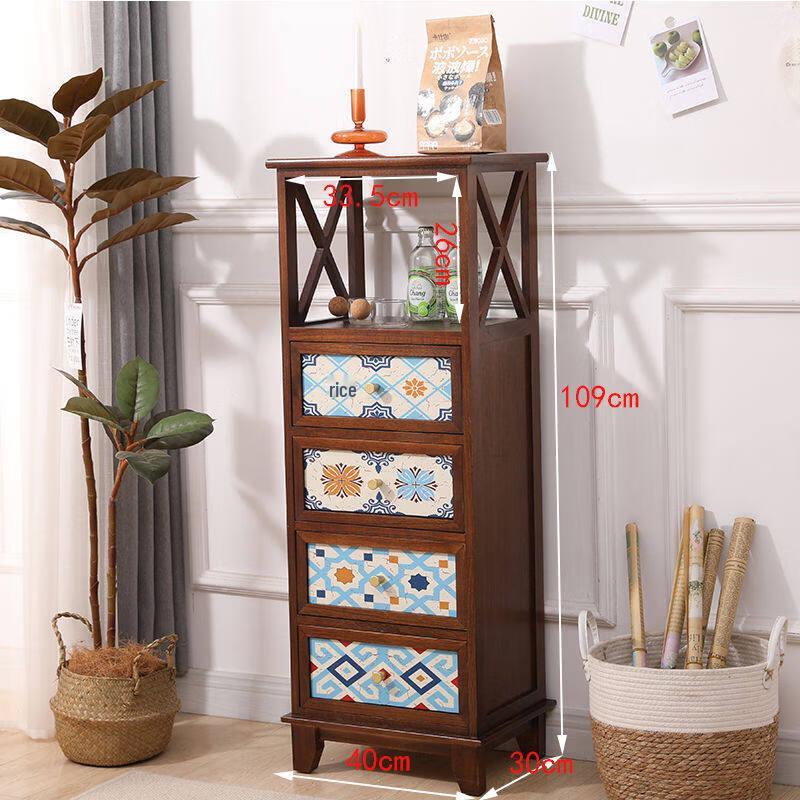 Vintage Solid Wood Flower Stand with Drawers
