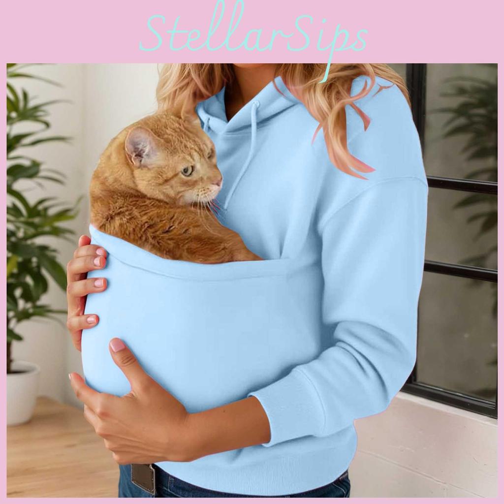 Kapuzenpullover für Damen mit großer Tasche Baumwollähnlicher Stoff Winter Lässiger Stil
