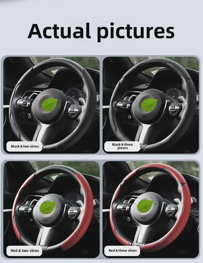 "Ultra-Thin Nappa Perforated Clip-On Steering Wheel Cover: Warm in Winter, Cool in Summer, Non-Slip Design"