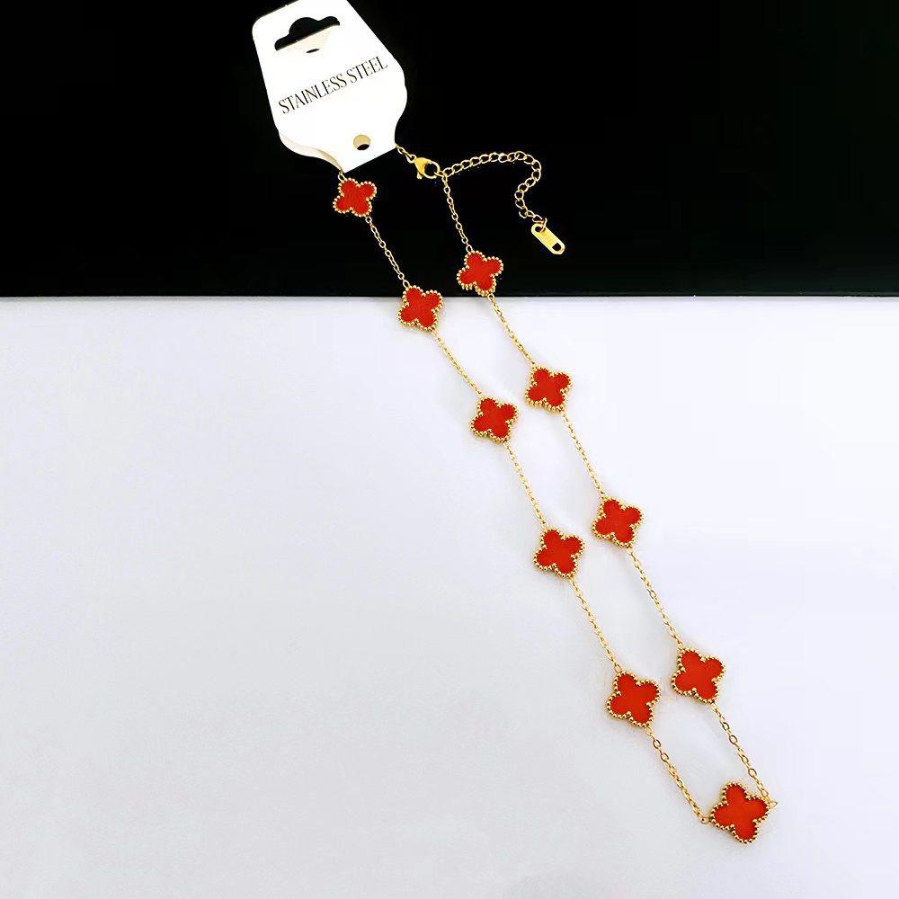 

Ожерелье с четырьмя листочками клевера, легкая роскошная простая цветочная ключичная цепочка, женское ожерелье Haute Sense 18K красный