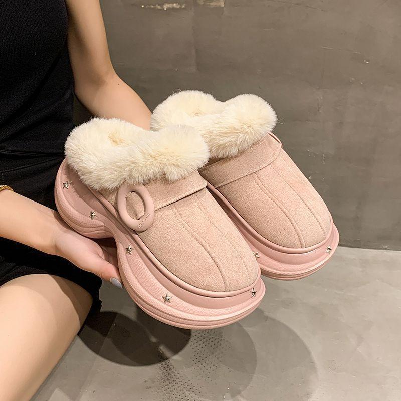 Fashion non-slip bag head cotton slippers women's autumn and winter new outer wear thick-soled fluffy cotton slippers women