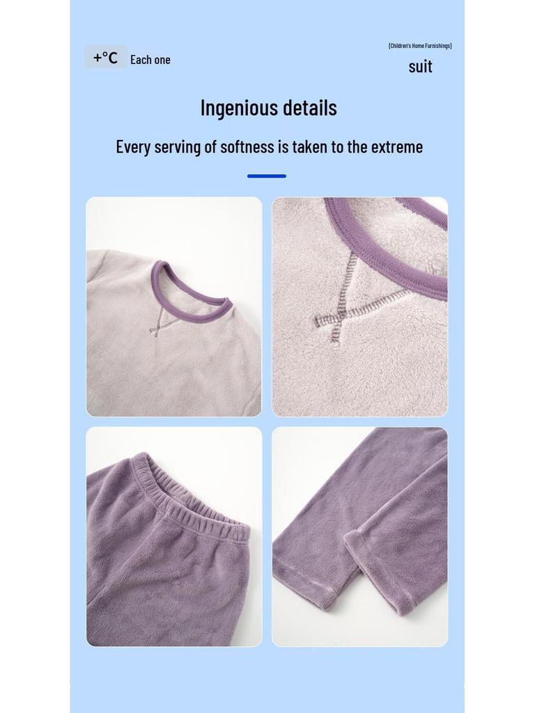 Unisex Fleece-gefüttertes Kinder Flanell Schlafanzug Set für Herbst und Winter