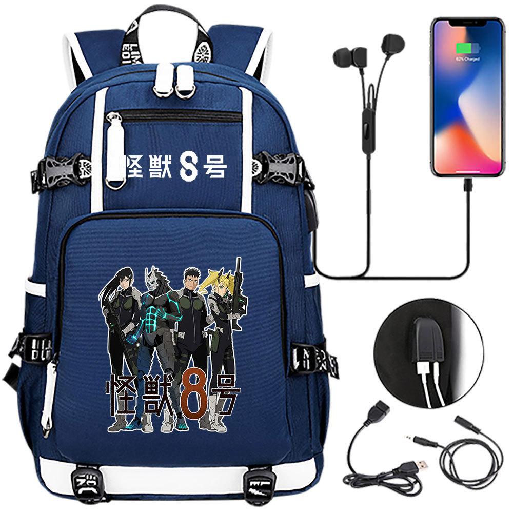 Kaiju No. 8 Printed USB Port Backpack Youth Student School Bag Large Capacity Travel Daypack