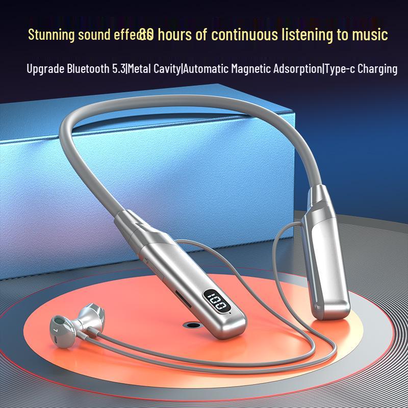 

Беспроводные спортивные наушники-вкладыши с шейным ободом, Bluetooth 5.3, с шумоподавлением и длительным временем работы от аккумулятора, совместимые с Apple и Huawei серебряный