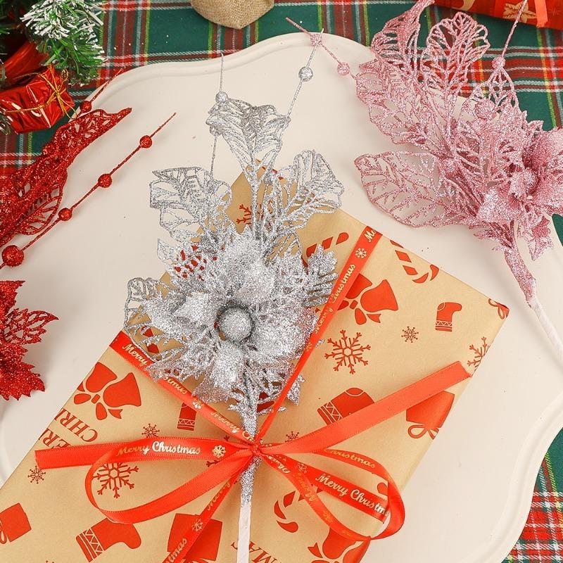 16.5in Navidad Christmas Tree Decoration Artificial Glitter Stems Xmas Tree Hanging with Flower Wreath Gift New Year Home Decor