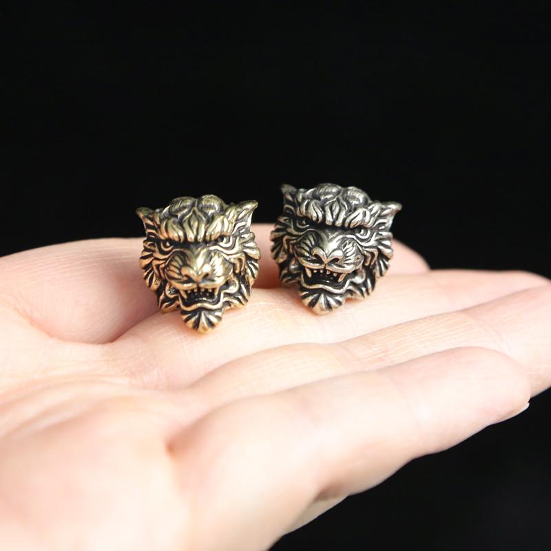 Tiger King Head Sculpture Brass Knife Beads EDC DIY Paracord Pendants Accessories Outdoor Survival Tool Woven Lanyard Hangings