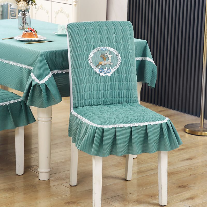 

All-Inclusive Non Slip Chinese Style Wood Leather Fabric Chair Cover Double Deer-Green Tablecloth 130*180cm