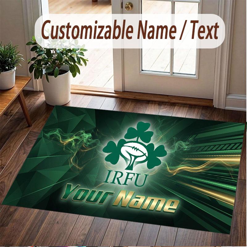 Custom Rug Ireland Rugby Pattern Print Name Text Soft Non‑Slip Floor Carpet for Home Indoor Decoration