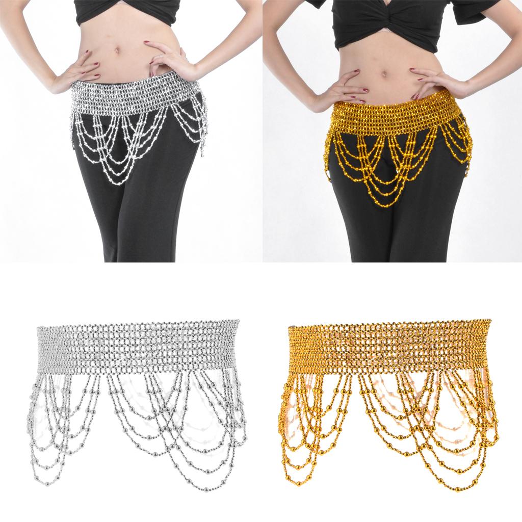Women’s Metallic Belly Dancing Waist Hip Chain Rhinestone Tassel