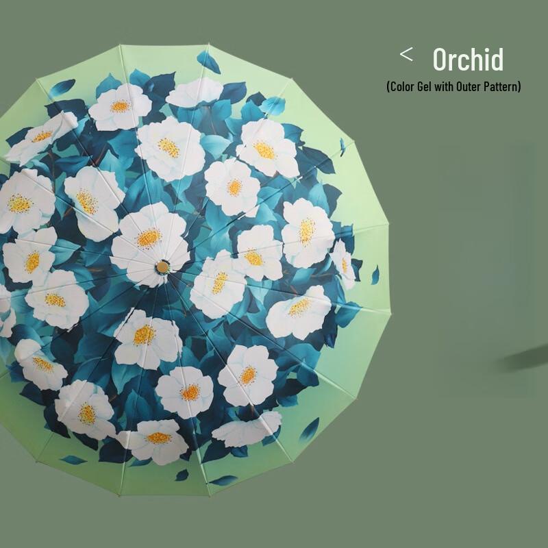 Elegant Orchid 16-Rib Folding Sun/Rain Umbrella