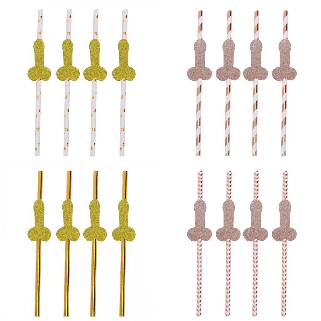 No Brand Paper Drinking Straws With Gold Stripes For Party Bar Decor