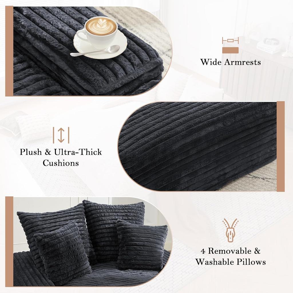 Oversized Chaise Lounge Chair Upholstered Cozy Corduroy Sleeper Sofa Bed Wide Armrests High-Density Foam No
