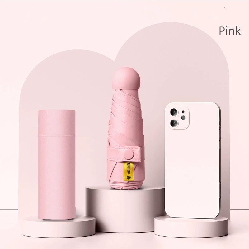 UPF50+ Mini Capsule Folding Umbrella Vinyl Portable Sun Rain Umbrella UV Sunshade Small Pocket Parasol for Dual Use Protection