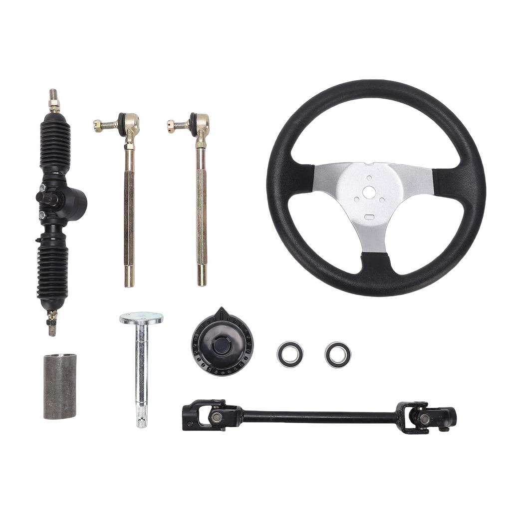 300mm Go Kart Steering Wheel 3 Spoke with 320mm Adjustable Shaft Rack and Pinion Small Gear Pull Rod Rack for 110ml