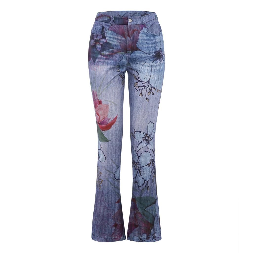 Ladies Casual Wide Leg Pants Straight Leg Pants Beltless High Waist Pants