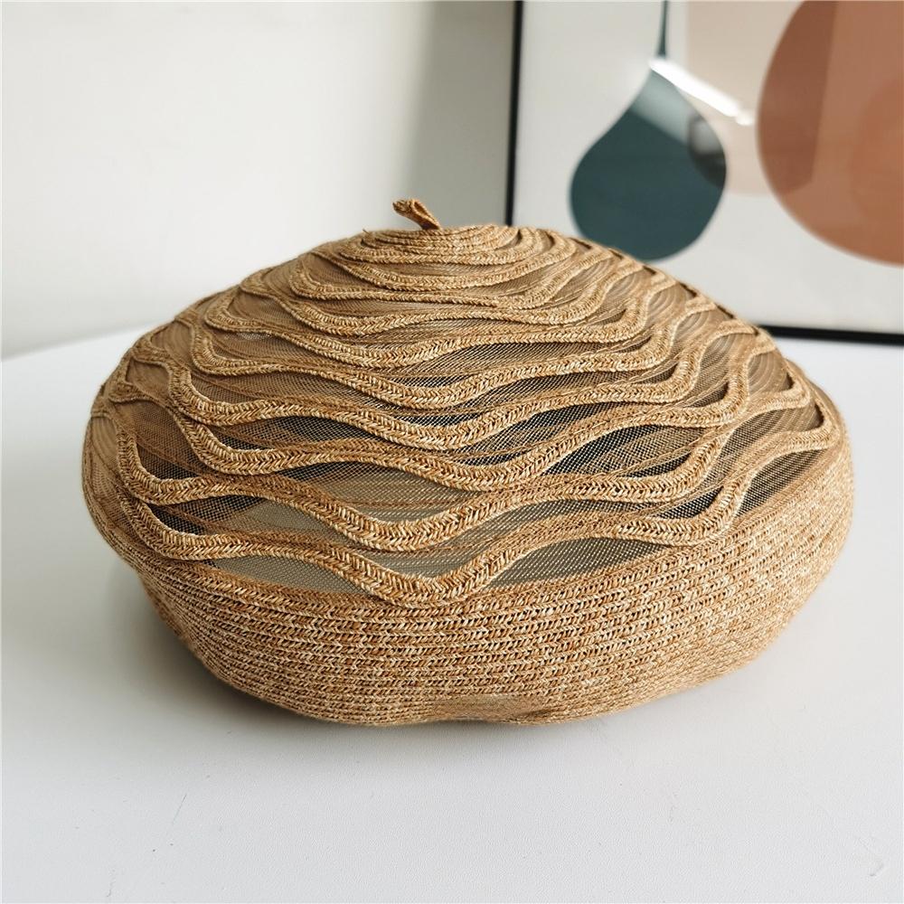 

Весна-літо Елегантний солом яний берет Жіночі дихаючі мереживні берети Жіноча кепка художника Капелюх від сонця 54-58CM