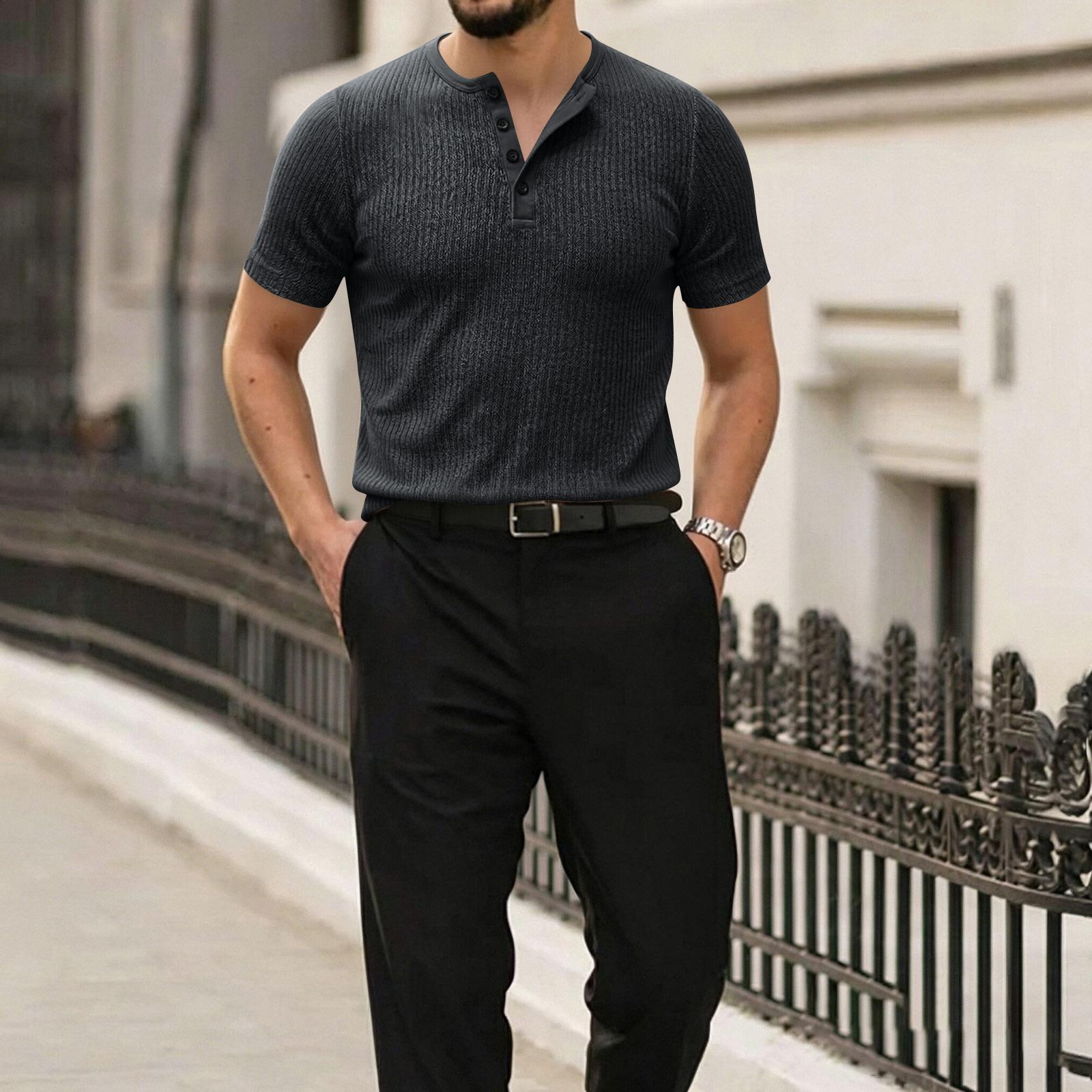 

Men s Summer Corduroy Short Sleeve T Shirt Button Front Casual Lightweight Soft Fabric Comfortable Fit M чёрный