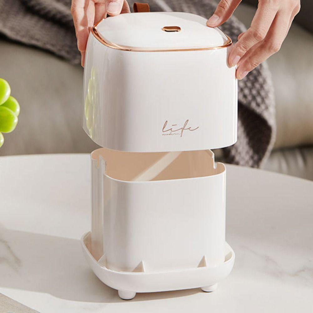Large Opening Desktop Trash Can Press Open Lid Desktop Paper Basket Car Trash Bin  Living Room