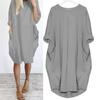 Fashion Lady Casual Solid Color Loose Round Neck Half Sleeve Pullover Midi