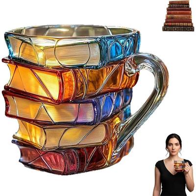 Bemalte Buch Tasse Resinz Neuheit 3D Bemalte Bücher Kaffeetasse Einzigartig Bunt Harz Bücher Stapel Kaffeetasse Sammlung Geschenke