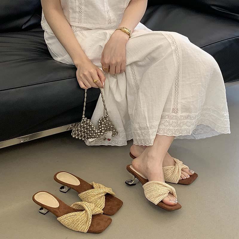 Sheepskin Version Woven Slope Heel Roman Sandals Women'S Design Sense Holiday Style Beach Thick Bottom Cool Slippers Women'S Summer Wear
