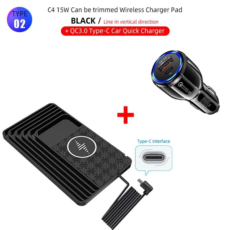 Type C Car Wireless Charger Mat Silicone Non-Slip Pad for iPhone 15 14 13 12 11 Samsung S24 Xiaomi Car Phone Fast Charging Stand