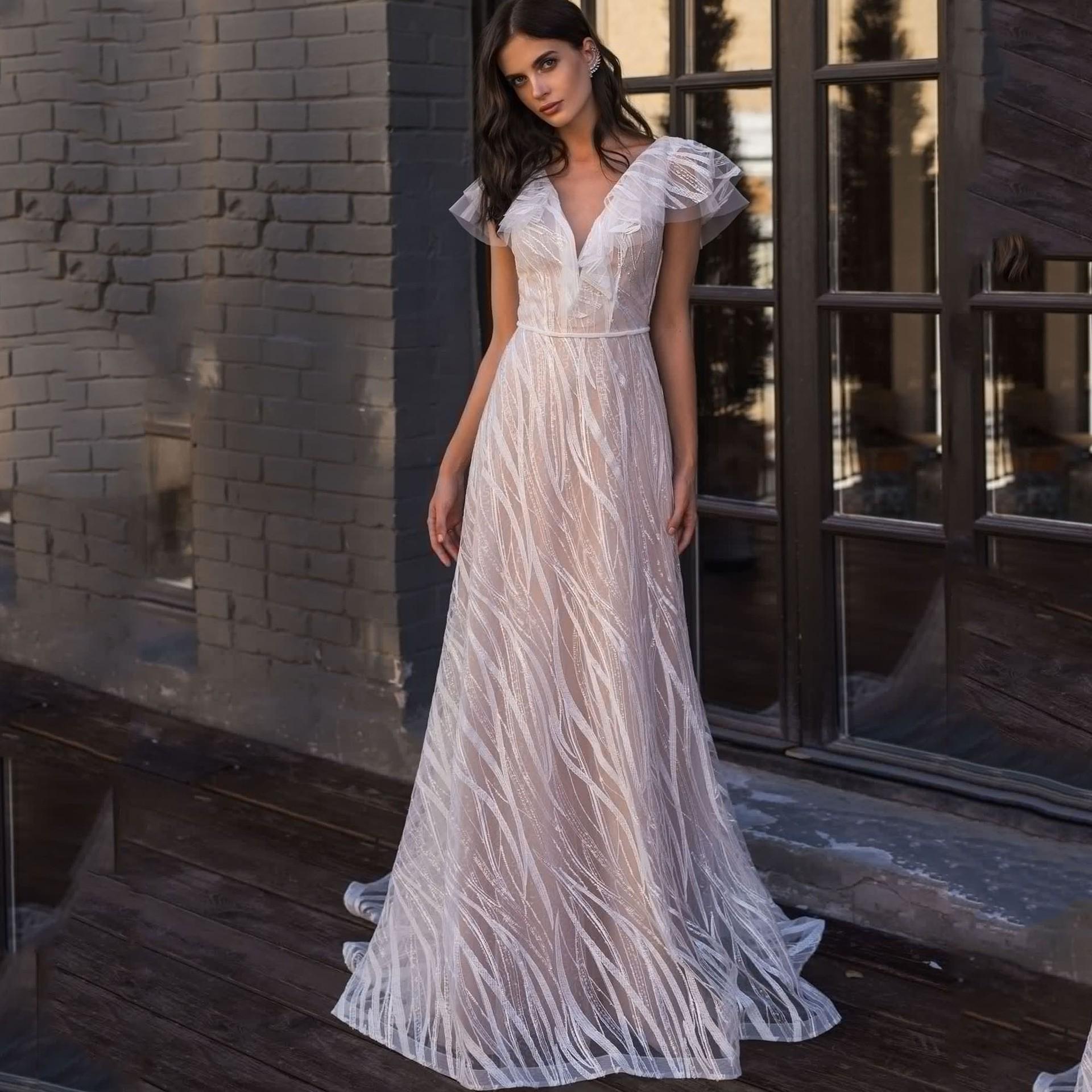 

D8055 Весна/Лето 2025 Элегантное белое вечернее платье с V-образным вырезом S