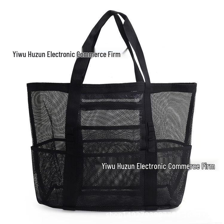 Women's Summer Mesh One-Shoulder Beach Tote Bag - Large Capacity and Breathable Toiletry Organizer.
