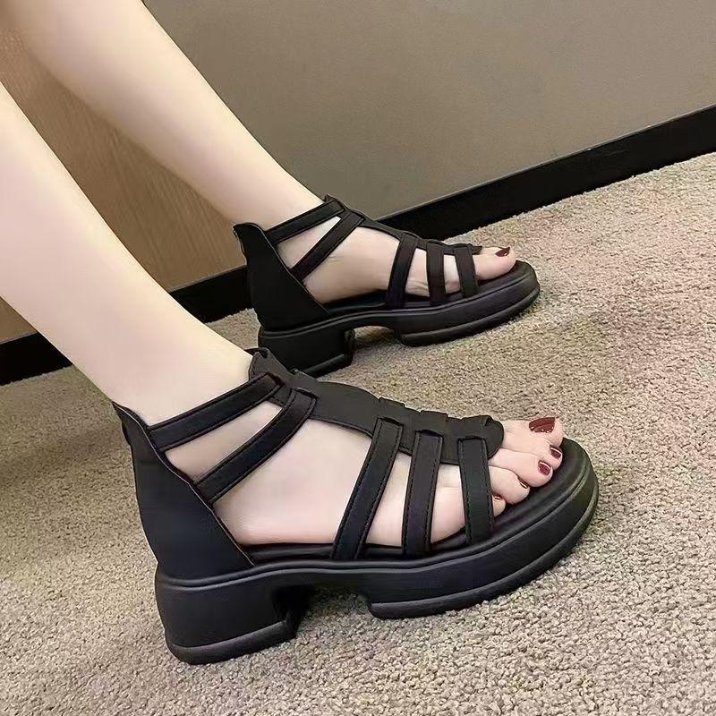 Women's Summer New High Top Hollow Out Thick Sole Sandals Open Toe Flat Sole Zippers Modern Sandals Outdoor Beach Sandals