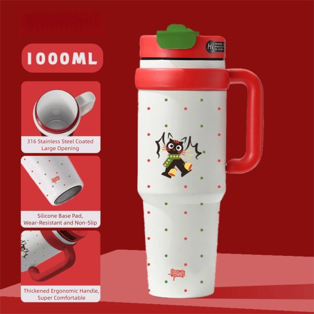 

33 oz Vacuum Tumbler with Handle and lids Stainless Steel Thermal Water Bottle Leak-Proof Cartoon Direct Drinking Cup Travel 1000ML