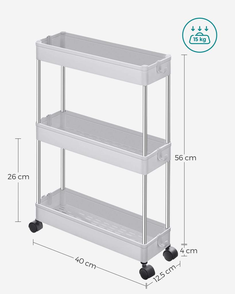Cabinet On Wheels with 3 Shelves, White - KSC007W01