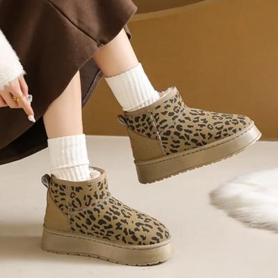 Stivaletto alla Caviglia da Donna Tendenza 2025 Nuovo Design Stampa Leopardo Casa Peluche Caldo Botas Mujer Casual Suola Spessa Monopiede Stivali da Neve da Passeggio