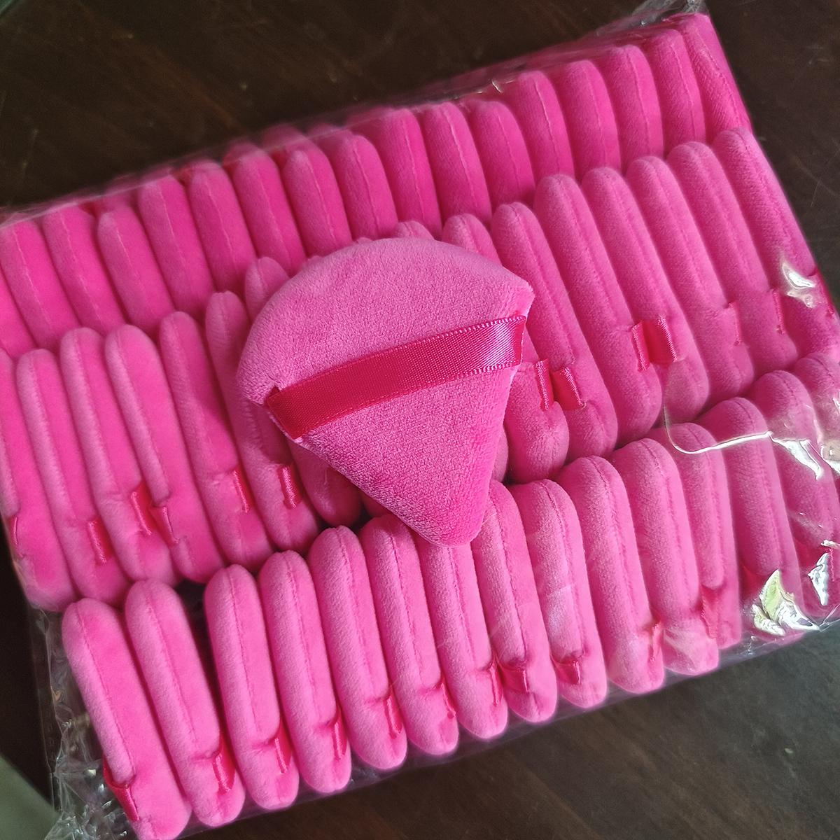 50Pcs Triangle Powder Puff Mini Face Makeup Sponge Cosmetics Soft Cotton Face Powder Puff Washable Velvet Makeup Puff розовый