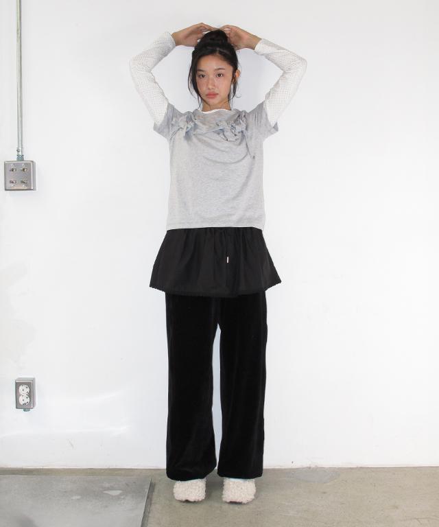 RONRON Layered Skirt Corduroy String Pants Black