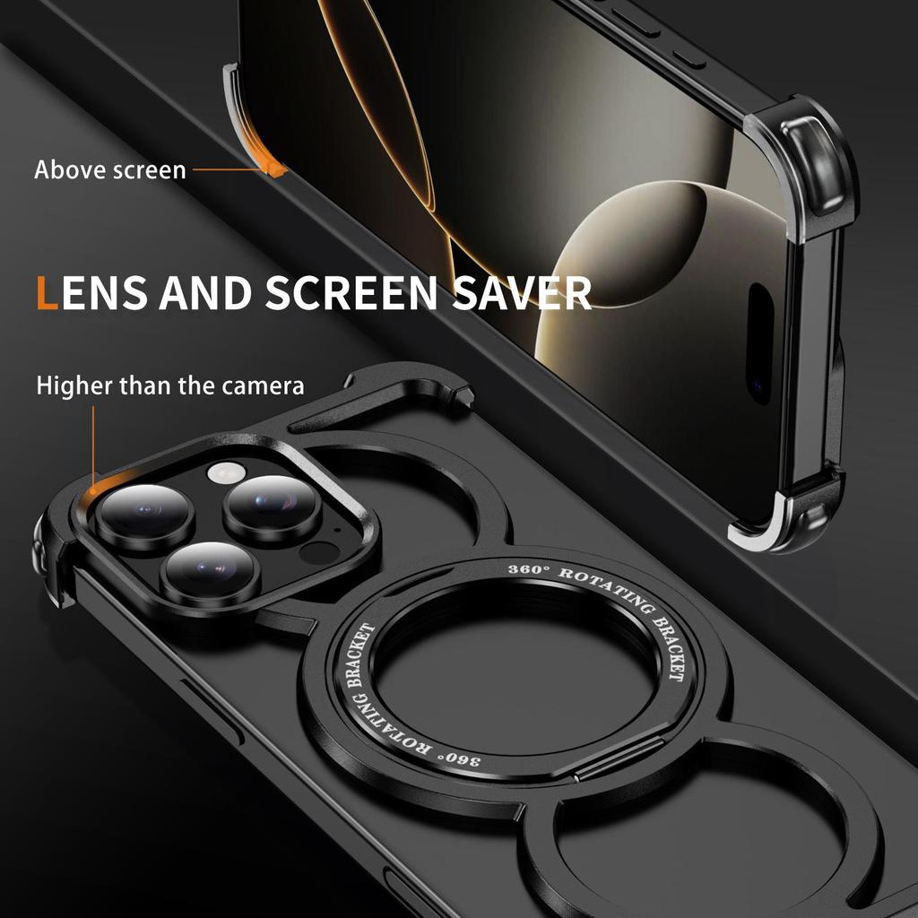 Apple 16 ProMax Magnetic Rotating Metal Phone Case for iPhone 15