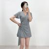 Mizqz V Neck Check Wrap Dress Swimsuit For Maternity