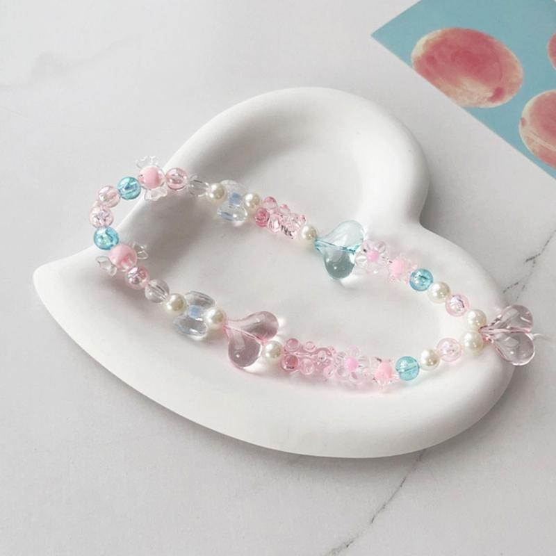 Handmade Bracelet Keychain Phone Decoration Accessories Beaded Phone Lanyard Heart Pattern Aesthetic Phone Wrist Strap