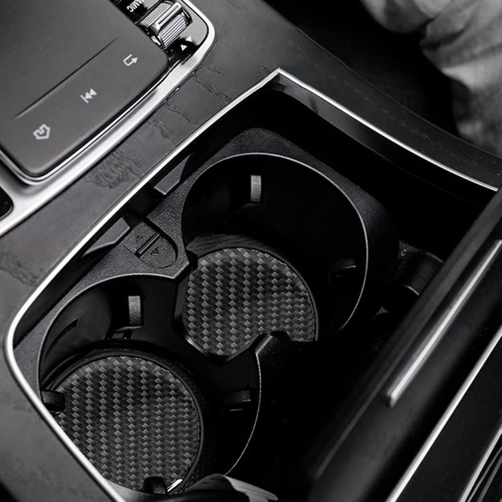 BESULEN Car Cup Holder Coaster, 2 PCS Carbon Fiber Non-Slip Embedded Coasters, Universal 2.75 Inch Cup Holder ert Coaster Pad, Sports Racing Durable