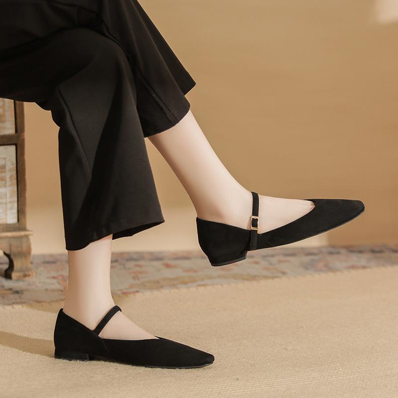 22303 flat shoes women's thick heel 2025 new square head one-word buckle with low heel leopard print light mouth splicing single shoe