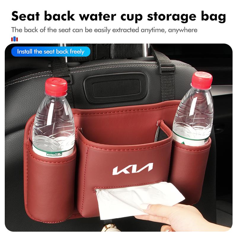 Car Seat Back Leather Hanging Tissue Water Cup Storage Bag For KIA Stinger Optima Cerato Soul Venga Forte Spectra Sedona RT1