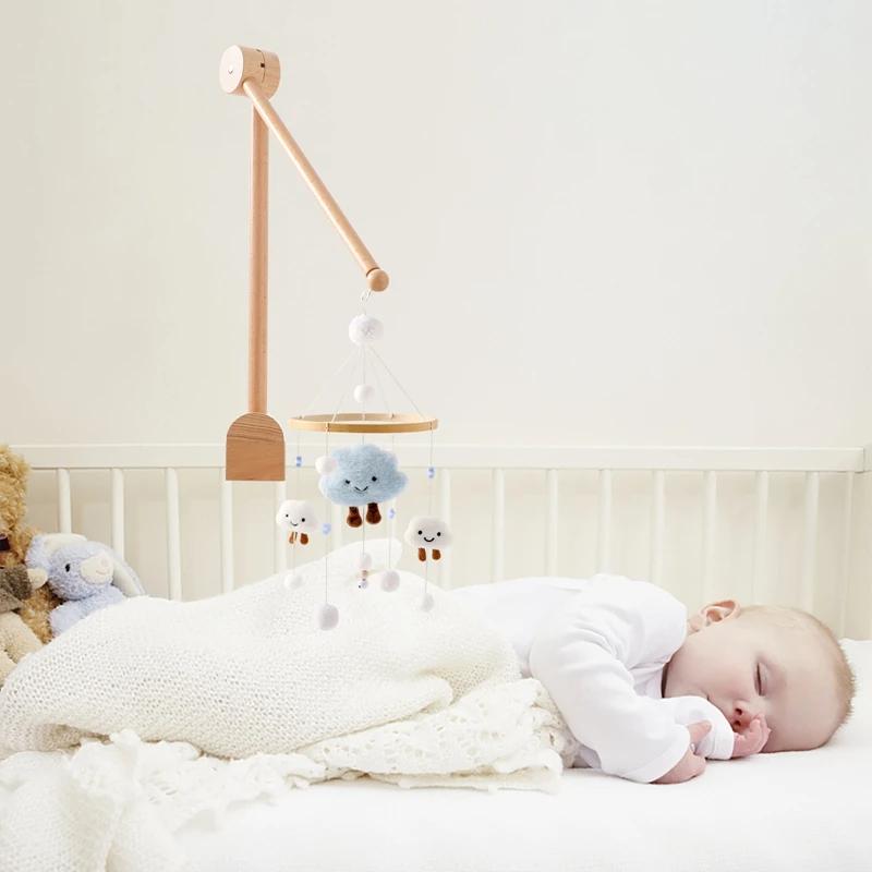 Krippenmobile Drehbare Spieluhr mit Liedern Motor Zubehör Anhänger Spielzeug 0 12 Monate Babybett Hängendes Glockenspiel Spielzeug Kinderzimmer spielt Holzmaserung