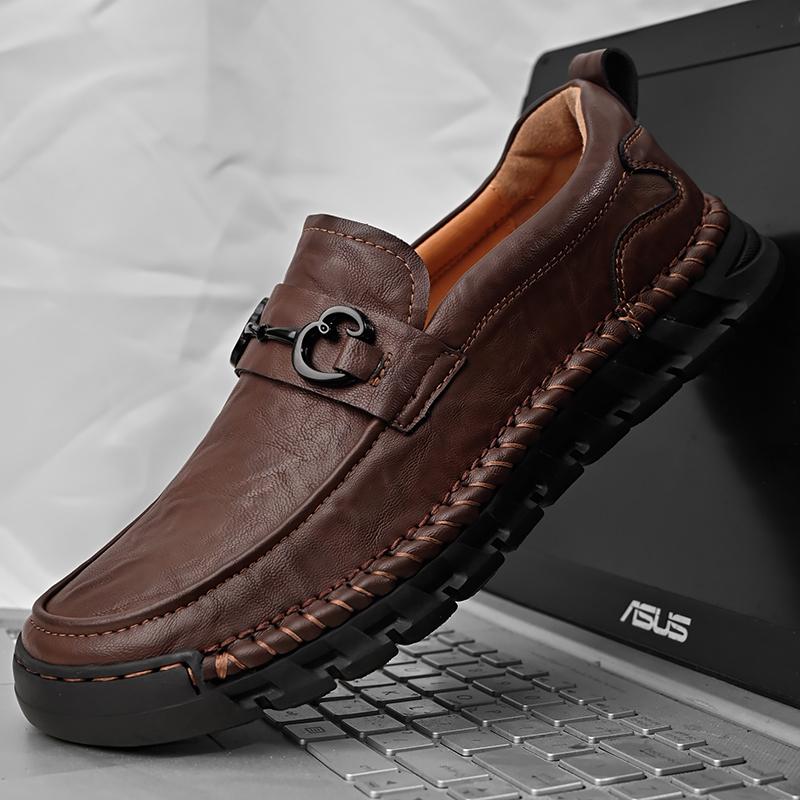 Fashion Leather Shoes Man Casual Loafers Luxury Design Slip On Male Dress Shoes Leisure Style Big Size Outdoor Wear-resistant Sole