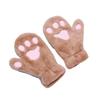 1 Pair Women Winter Mittens Cartoon Cat Paw Shape Thick Plush Anti-slip Heat Retention Outdoor Skiing Cycling Gloves