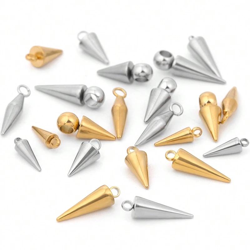 10PCS Stainless Steel Cone Charms Pendants Retro Spike Beads Charms Pendants for Women Man Hoop Earring Jewelry Making Supplies