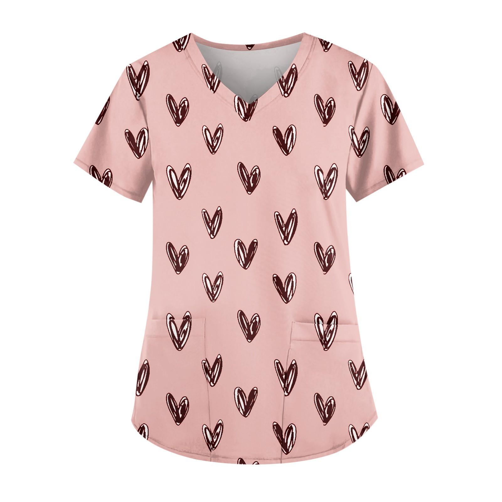 

Женская симпатичная рабочая одежда с принтом, V-образным вырезом, двухслойными карманами, базовым коротким рукавом, пуловером на Рождество S