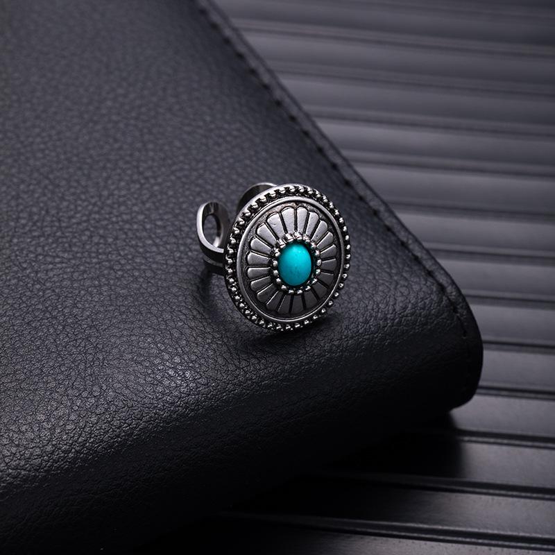 Retro Bohemian Silver Faux Turquoise Ring