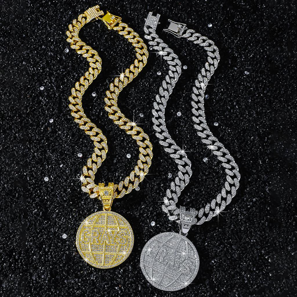 Disc Letter Cuban Chain Pendant, Hip Hop Creative Personality Disc Pendant Necklace