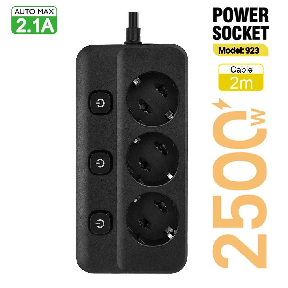 Strip Power Eu Plug Ac Outlets Multitap Socket Extension Cord Electrical Independent Control Switch Network Filter Adapter