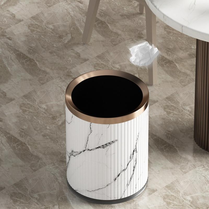 Luxury Trash Can Metal Leather Large Capacity Trash Bin Minimalist Built-in Wastebasket Home Bathroom Bedroom Cleaning Supplies